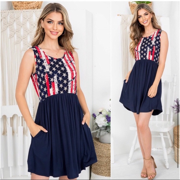 LAST ONE: American flag Stars & Stripes women’s cute summer patriot pocket dress - Picture 4 of 4